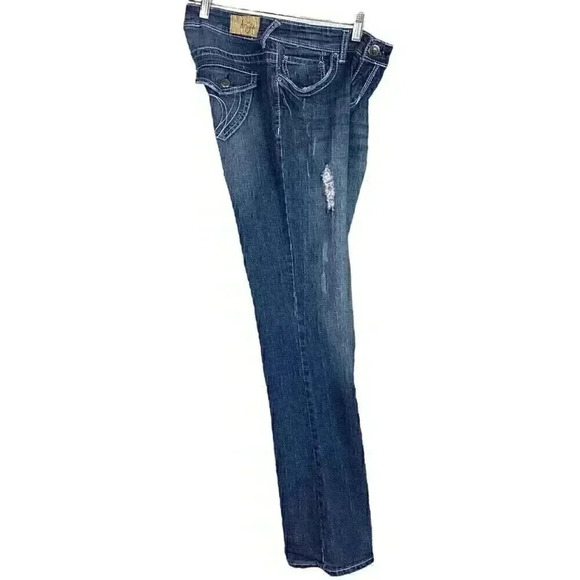 Ariya Women 9/10 Bootcut Jeans Blue Stretch Low Rise Western Button Flap Pockets - Picture 6 of 10